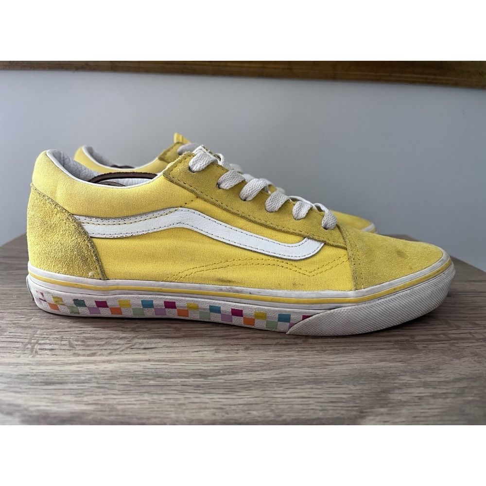 VANS Shoes Old Skool‎ Juniors Size 6 Yellow Sneakers Rainbow Bottoms O1